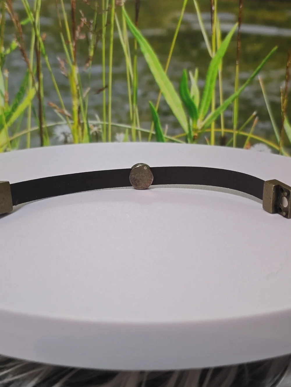 Handmade Brown Leather Magnetic Clasp Bracelet Champagne Crystal Boho Minimalist